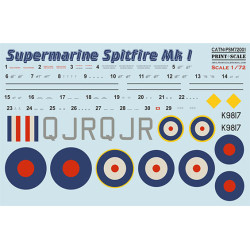 Supermarin Spitfire Mk.1 mask + decals PSM72001 Scale 1/72