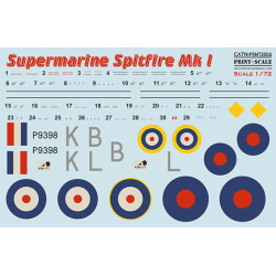 Supermarin Spitfire Mk.1 mask + decals PSM72004 Scale 1/72