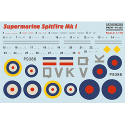 Supermarin Spitfire Mk.1 mask + decals PSM72008 Scale 1/72