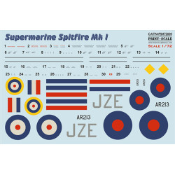 Supermarin Spitfire Mk.1 mask + decals PSM72009 Scale 1/72