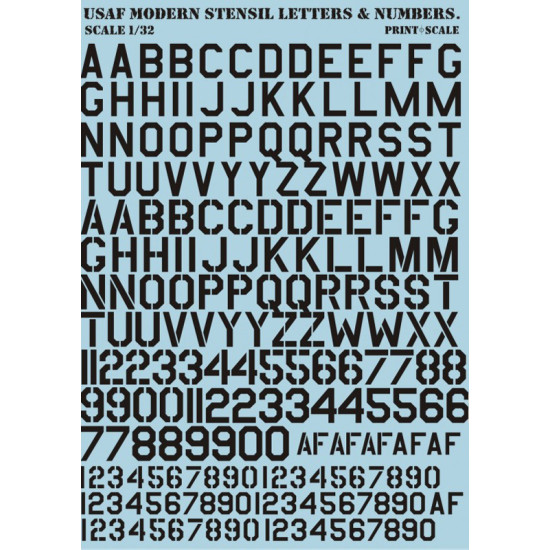 USAF Modern stencil letters & numbers. Black 32-003 Scale 1/32
