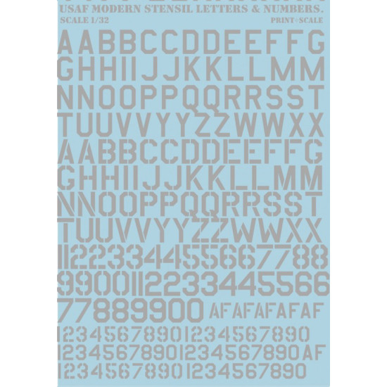 USAF Modern stencil letters & numbers. Grey 32-001 Scale 1/32