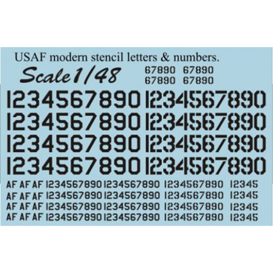 USAF modern stencil letters & numbers. Black 48-005 Scale 1/48