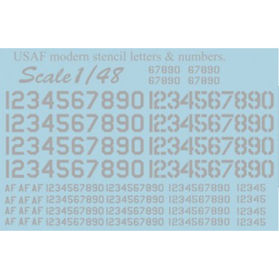 USAF modern stencil letters & numbers. Grey 48-004 Scale 1/48