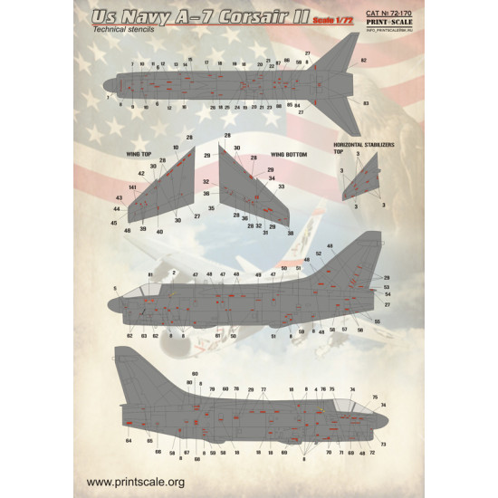 Us Navy A-7 Corsair Technical stencils 72-170 Scale 1/72