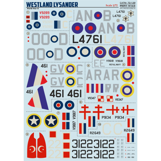 Westland Lysander 72-129 Scale 1/72